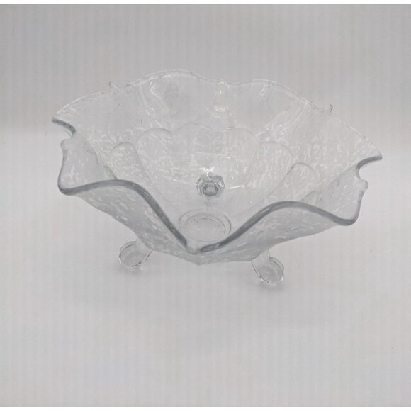 Vintage crimped ruffle bowl clear frosted elegant glass 9: - Picture 2 of 10